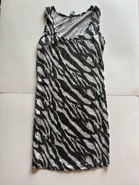 Sleeveless Zebra Print Sequin Tank Dress - Black & White